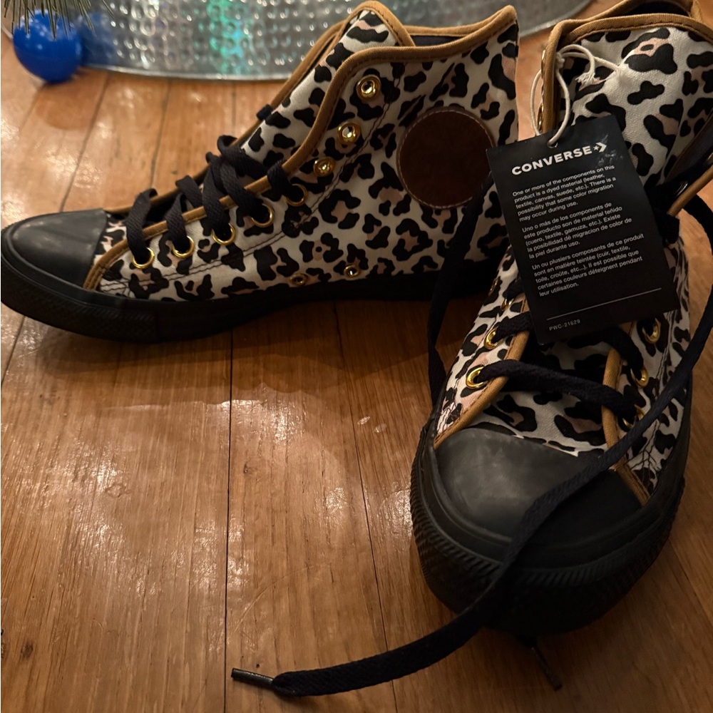 Converse Women's Black and Tan Leopard High-Tops